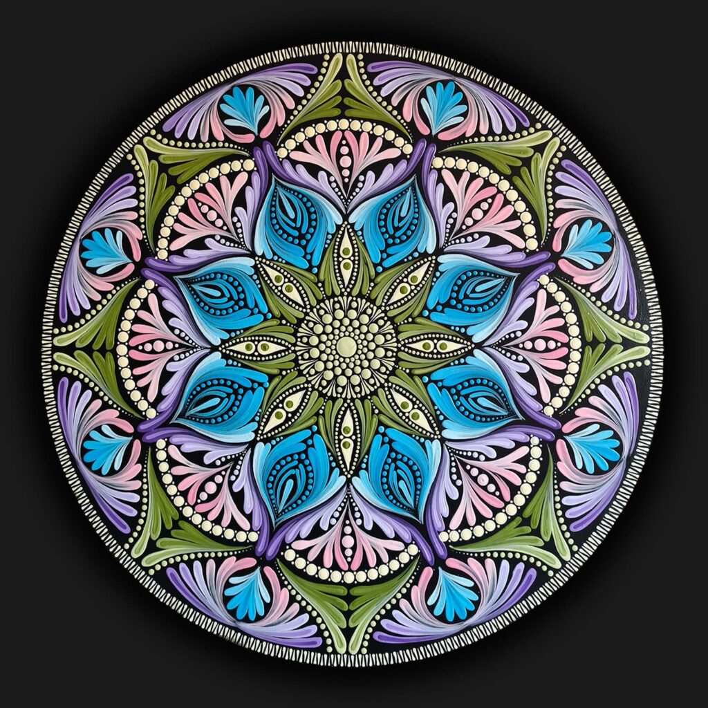 Energetyczna mandala Energia Wzrostu - kolorowy obraz dot painting pełen detali